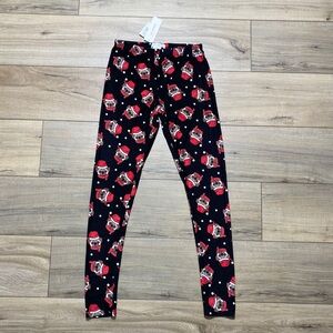 No Comment Junior’s Christmas Dog Pug‎ Printed Leggings Size Small Black Red